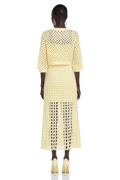 Joyce Yellow Cut-Out Midi Dress & Cape Set