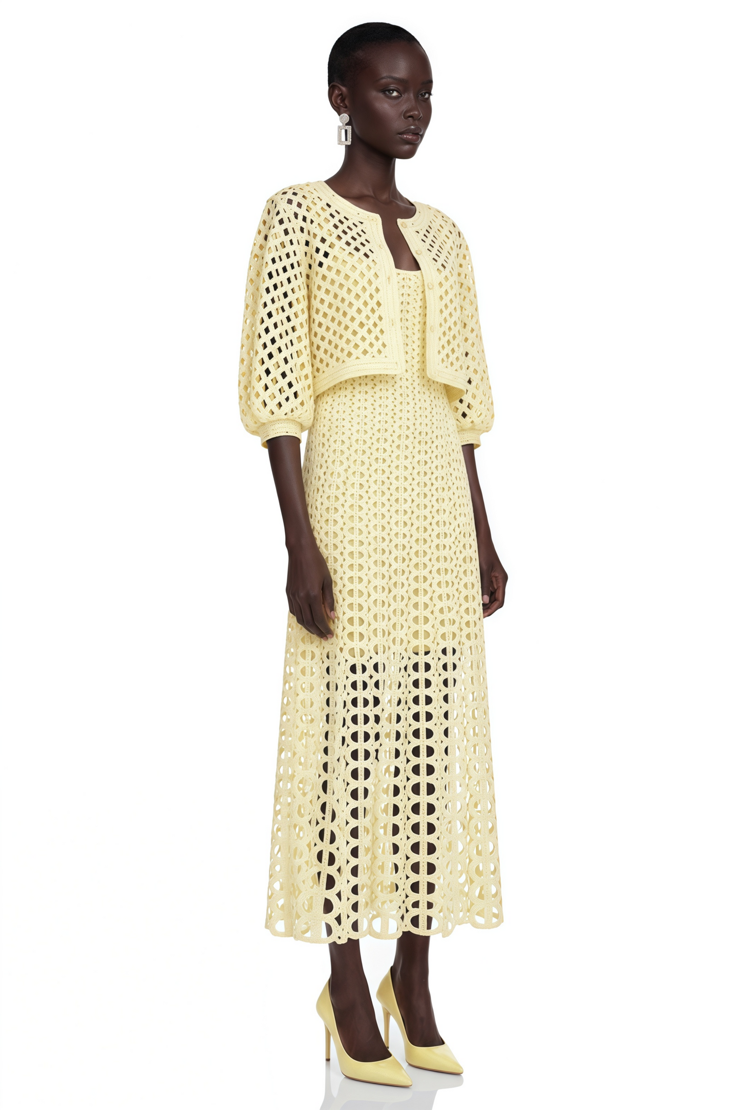 Joyce Yellow Cut-Out Midi Dress & Cape Set