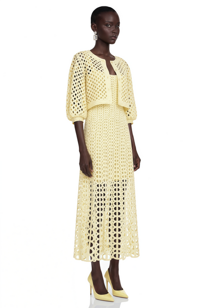Joyce Yellow Cut-Out Midi Dress & Cape Set
