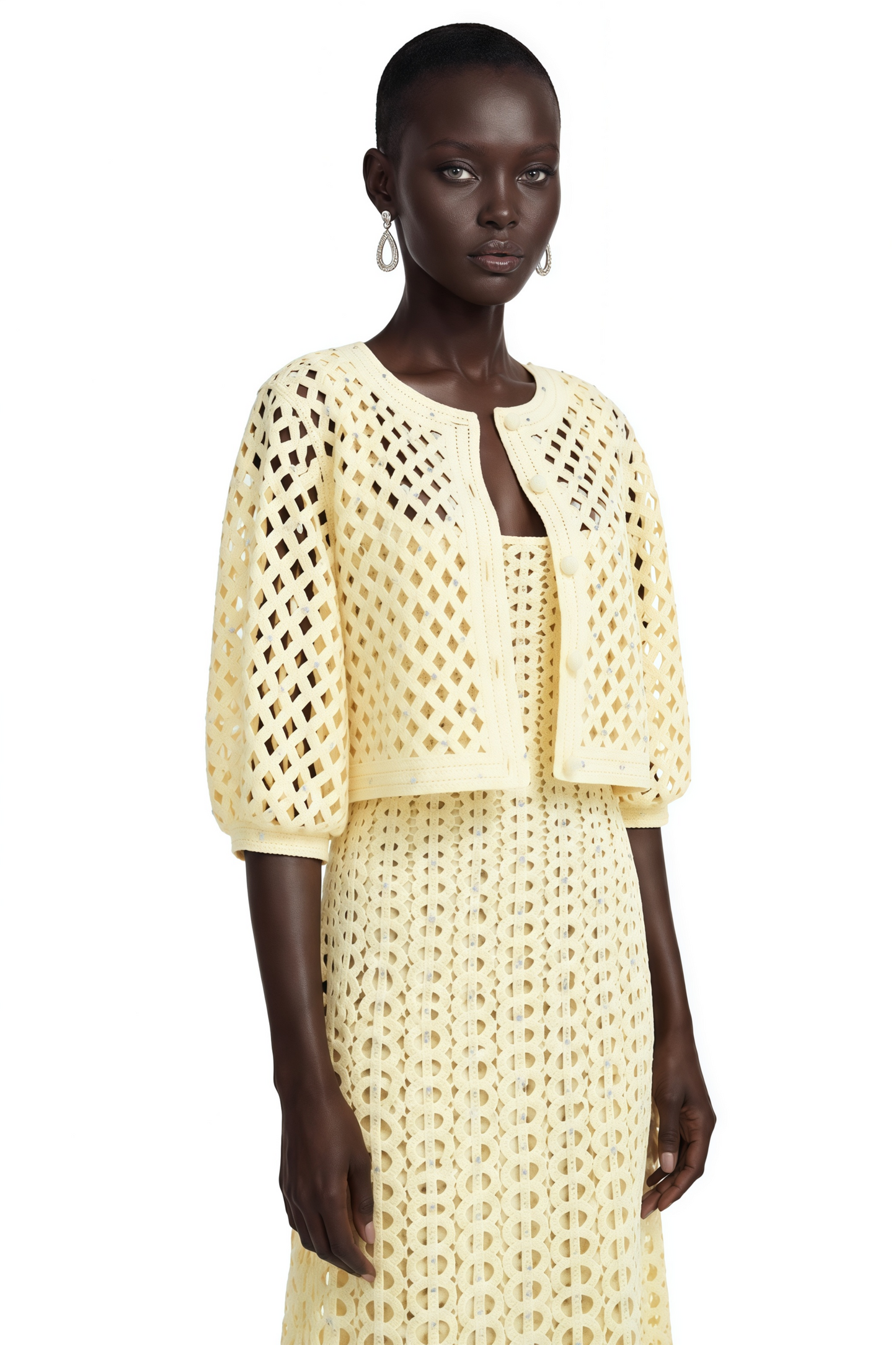 Joyce Yellow Cut-Out Midi Dress & Cape Set