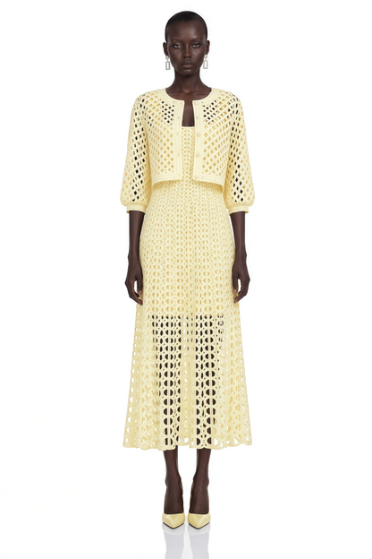 Joyce Yellow Cut-Out Midi Dress & Cape Set