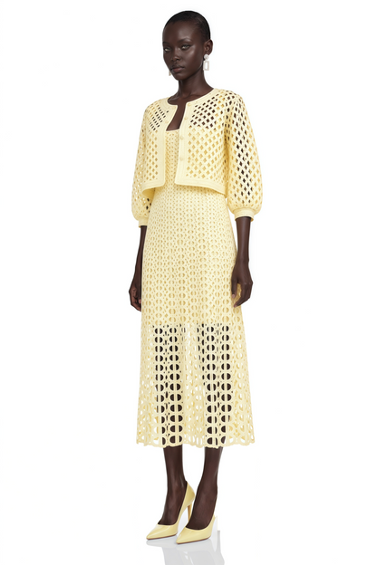 Joyce Yellow Cut-Out Midi Dress & Cape Set