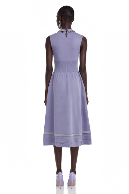 Judith Lavender Cap Sleeve Embellished Collar Midi Dress