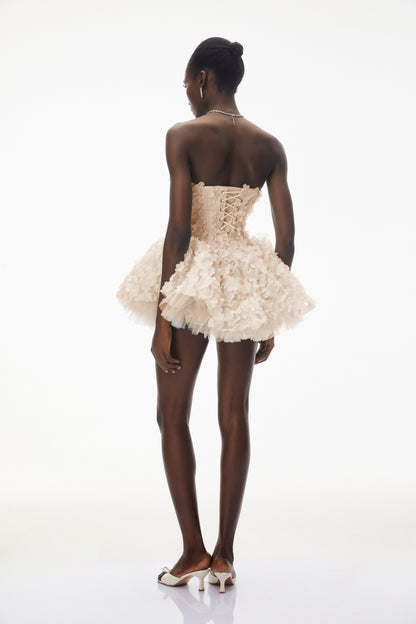 June Cream 3D Petal Puff Mini Dress