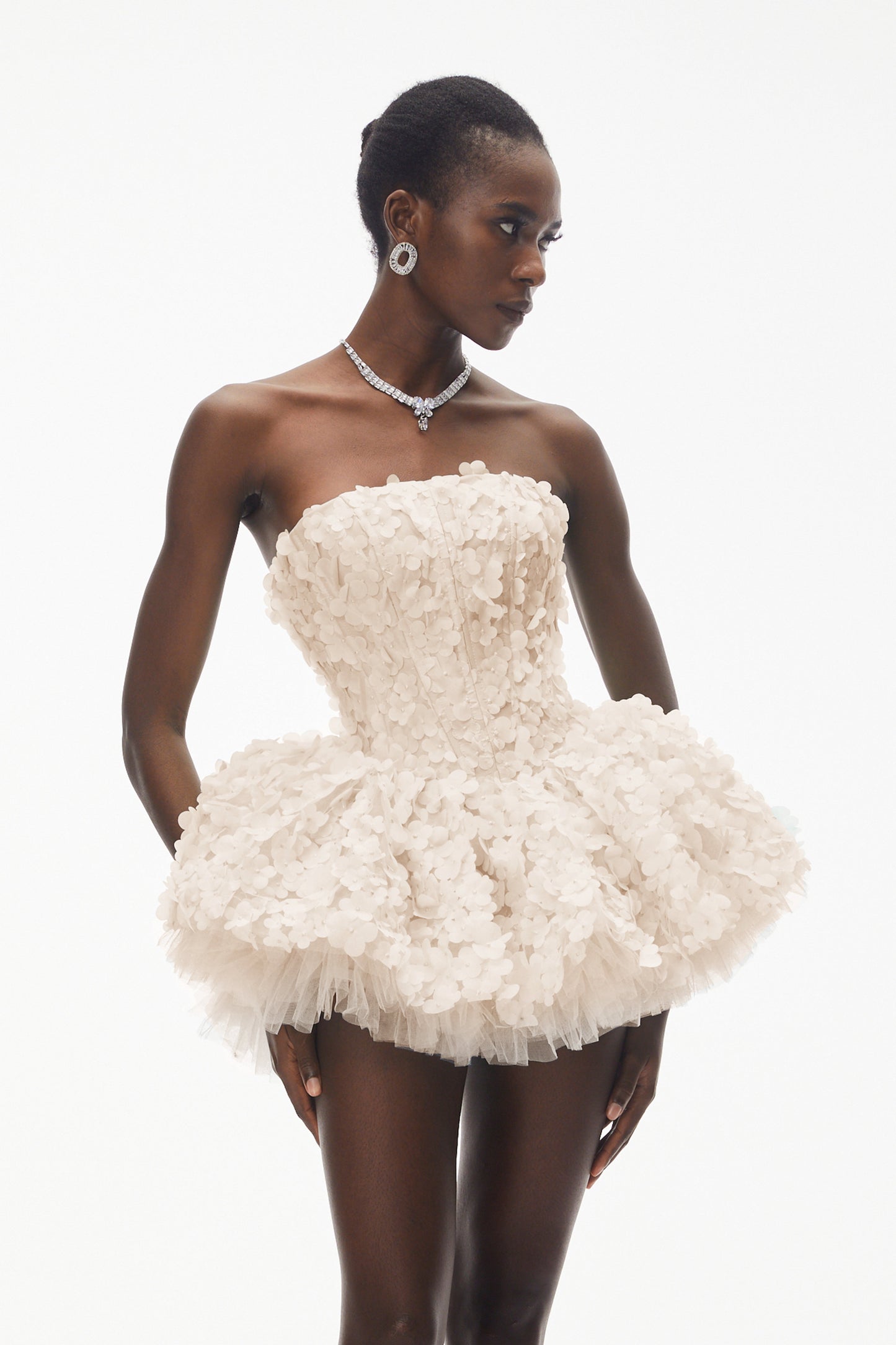 June Cream 3D Petal Puff Mini Dress