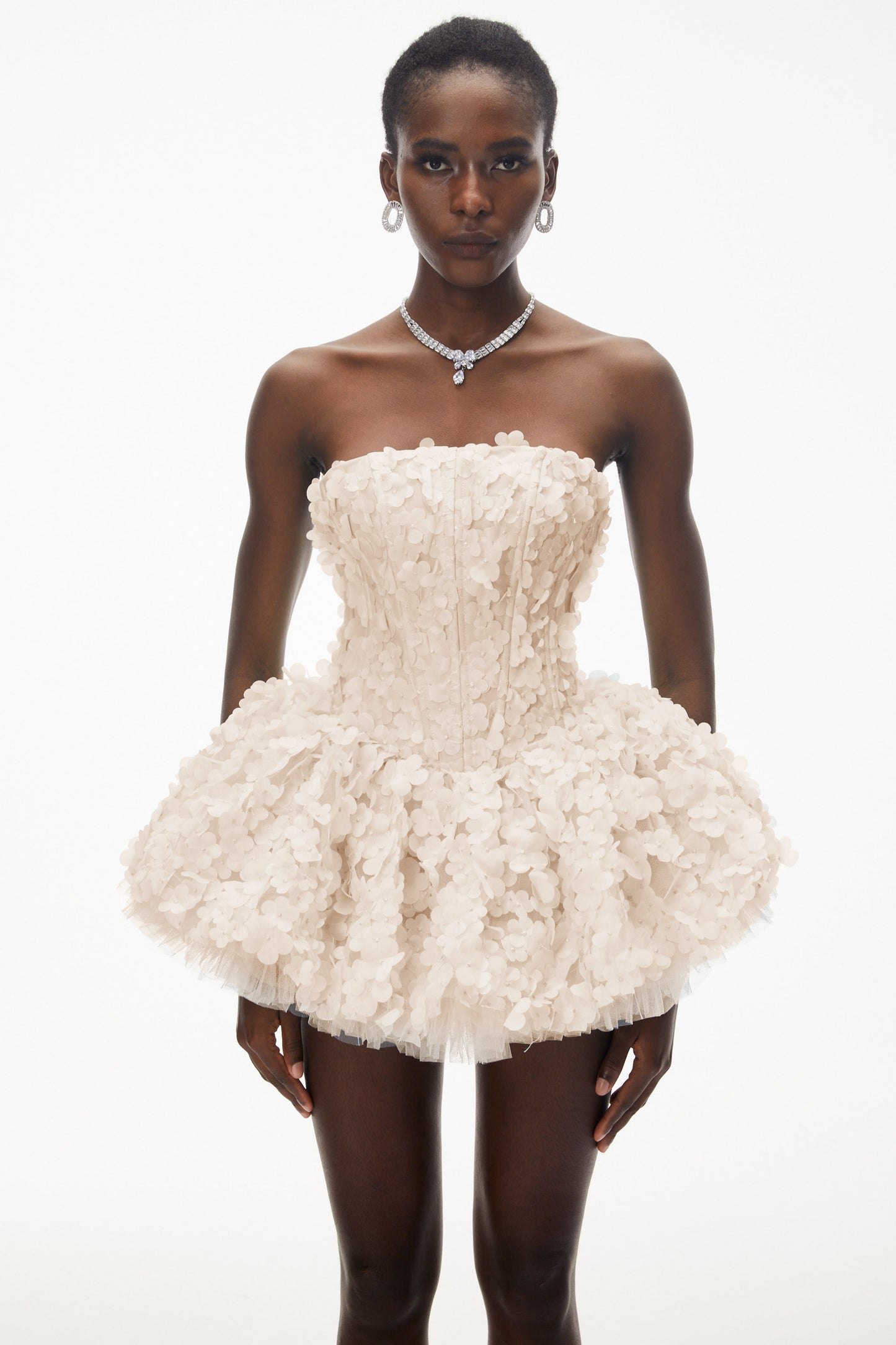 June Cream 3D Petal Puff Mini Dress
