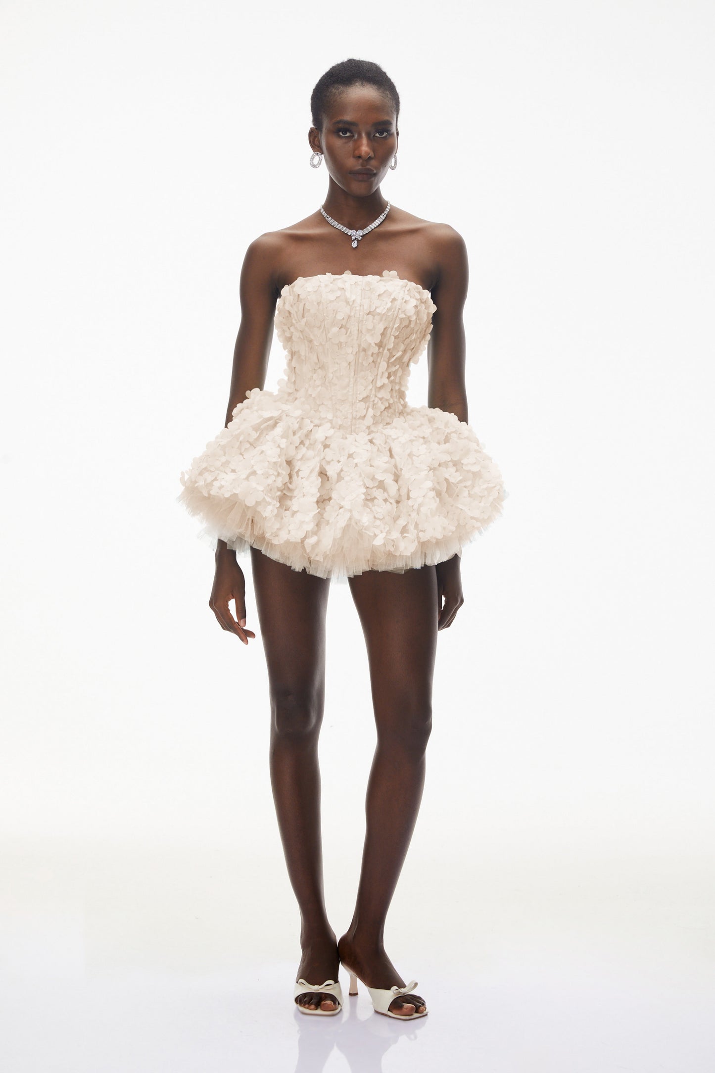 June Cream 3D Petal Puff Mini Dress