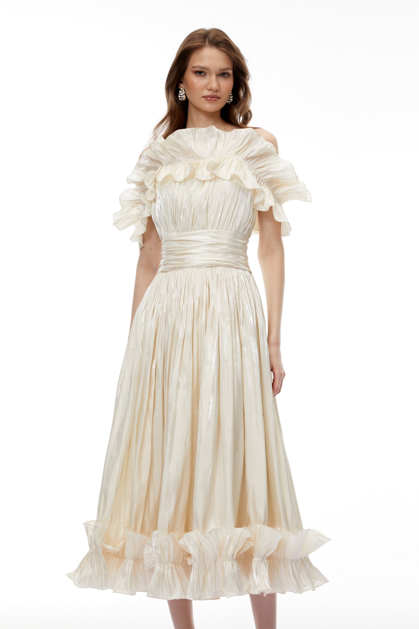 Kalliope Champagne Glitter Maxi Dress