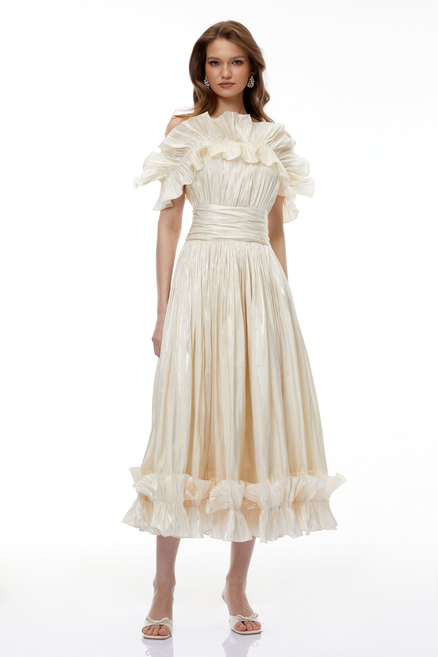 Kalliope Champagne Glitter Maxi Dress