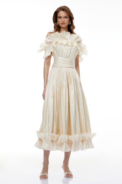Kalliope Champagne Glitter Maxi Dress