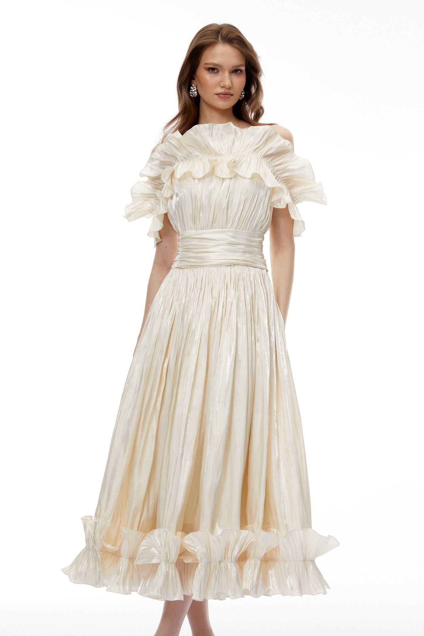 Kalliope Champagne Glitter Maxi Dress