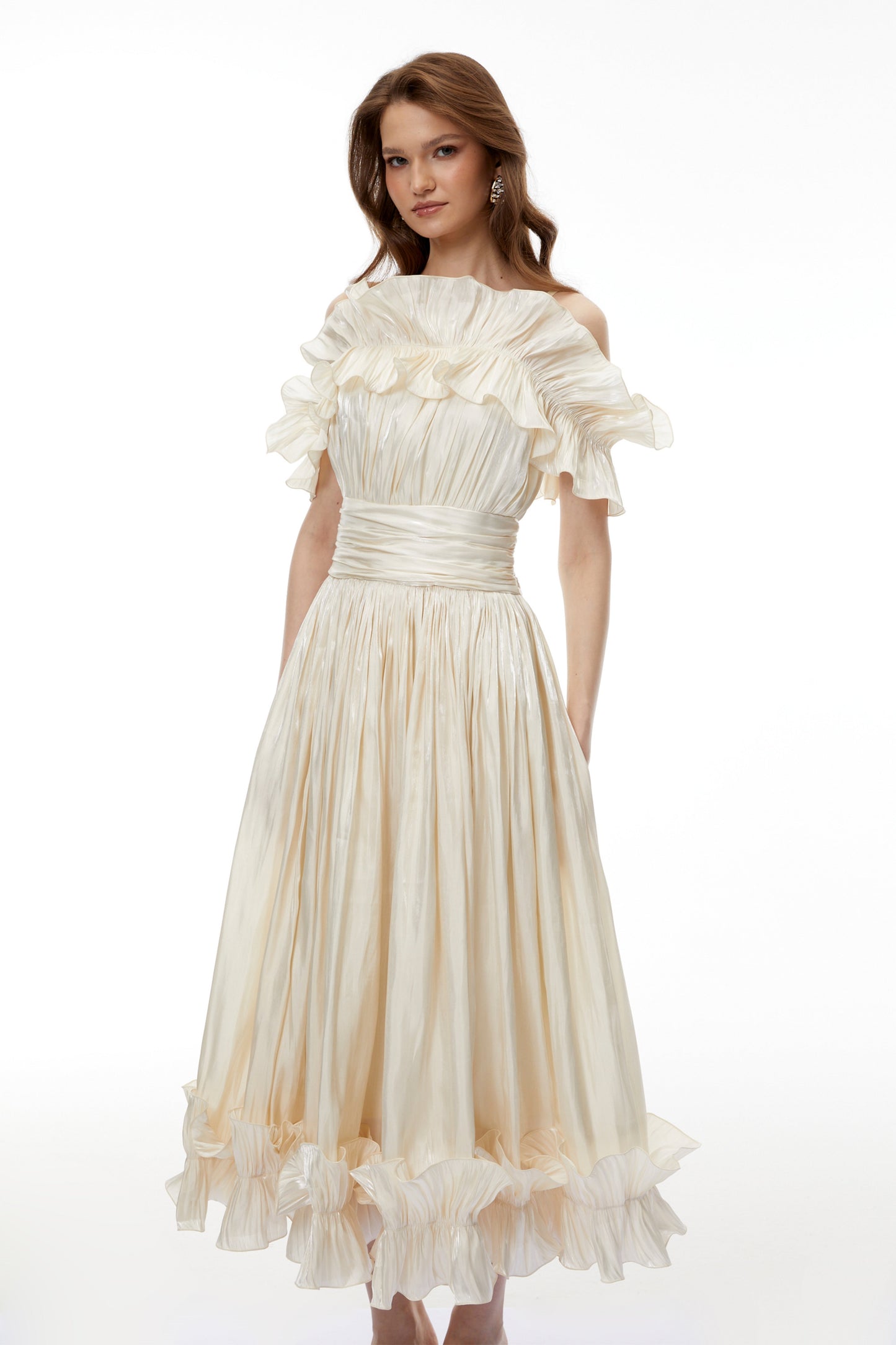 Kalliope Champagne Glitter Maxi Dress