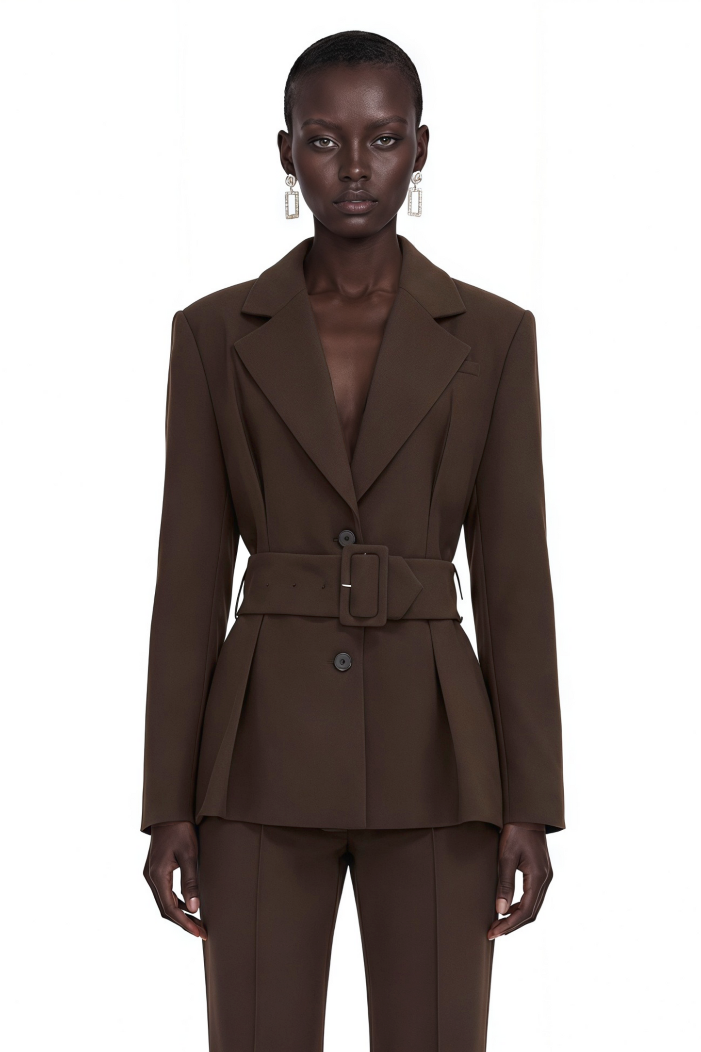 Kallisto Dark Brown Belted Wrap Blazer