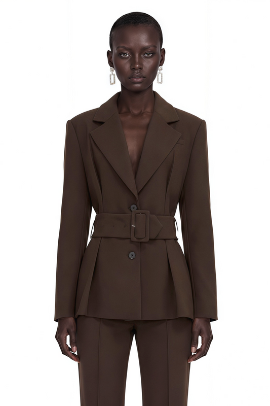 Kallisto Dark Brown Belted Wrap Blazer