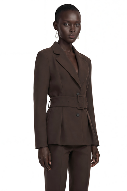 Kallisto Dark Brown Belted Wrap Blazer