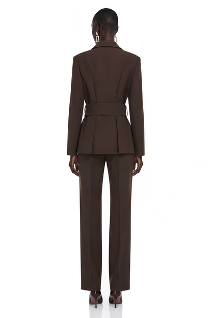 Kallisto Dark Brown Belted Wrap Blazer