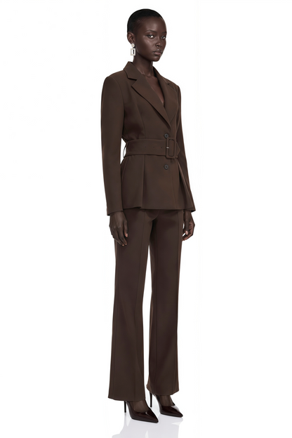 Kallisto Dark Brown Belted Wrap Blazer