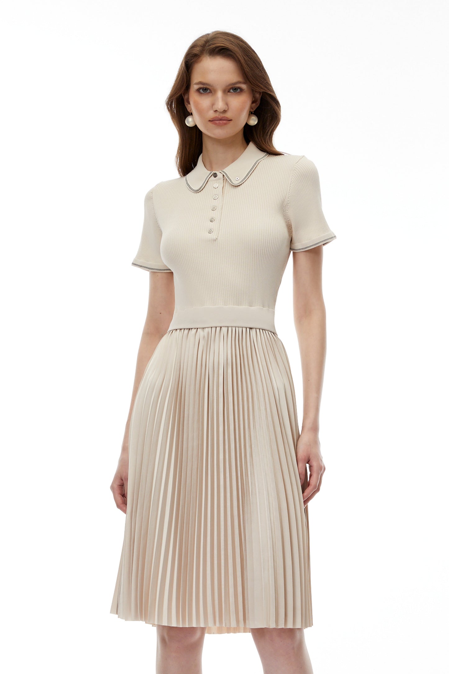 Kalypso Cream Stretch Knit Midi Dress