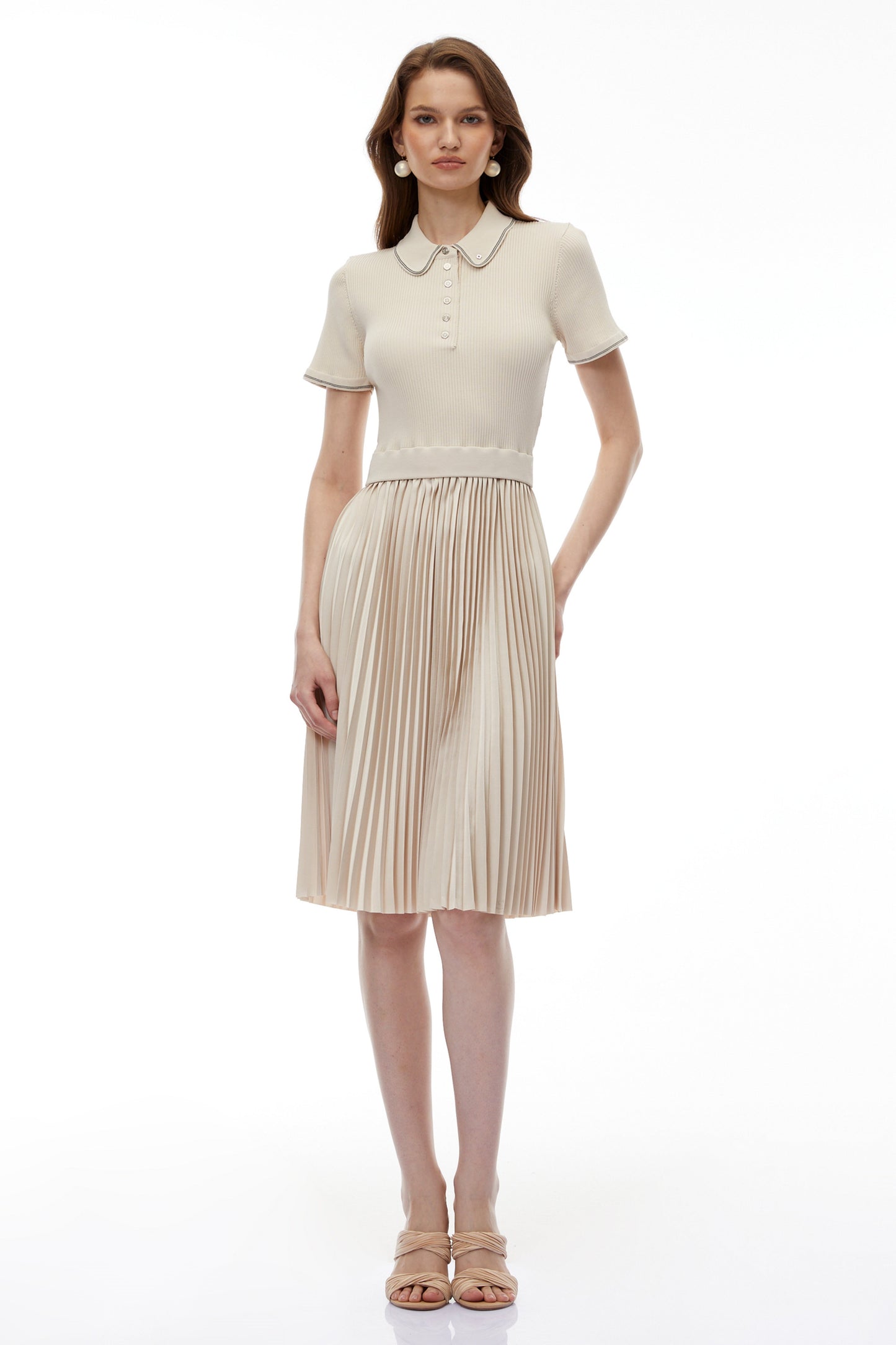 Kalypso Cream Stretch Knit Midi Dress
