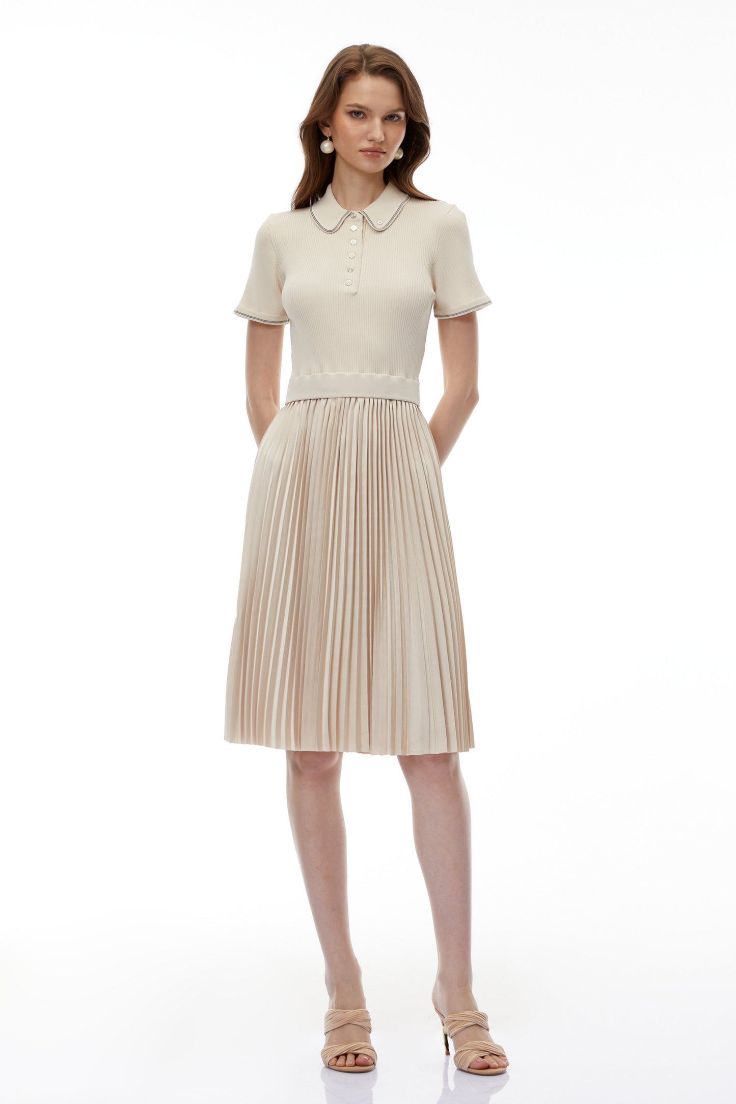 Kalypso Cream Stretch Knit Midi Dress