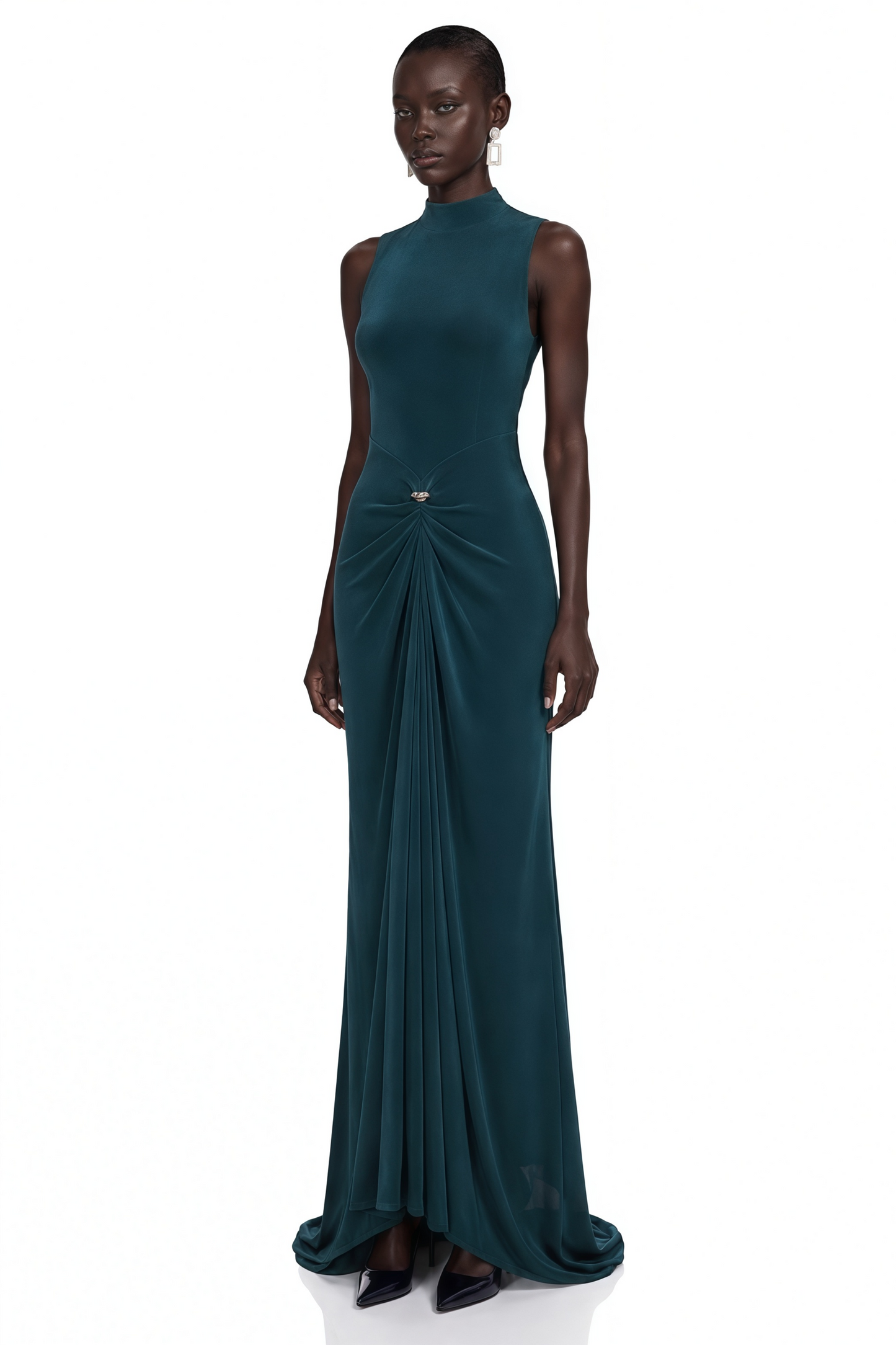 Kamila Dark Green Asymmetrical Ruched Maxi Dress