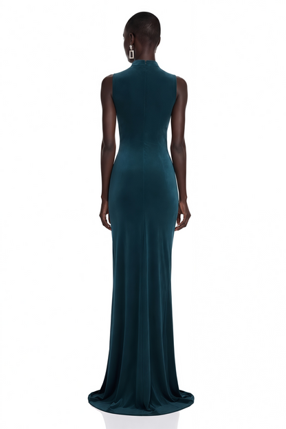 Kamila Dark Green Asymmetrical Ruched Maxi Dress