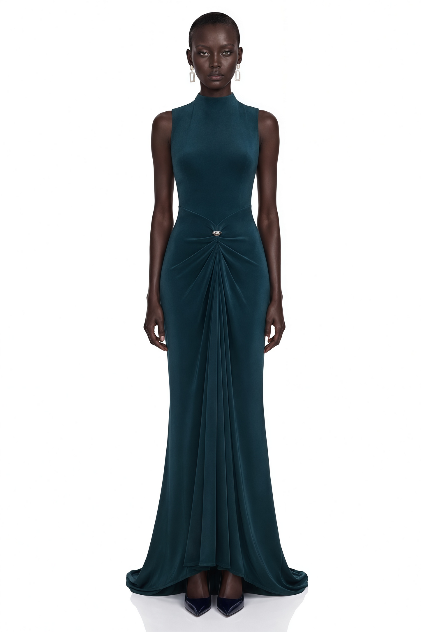 Kamila Dark Green Asymmetrical Ruched Maxi Dress