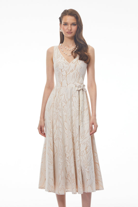 Kamila White Floral Cut-Out Midi Dress