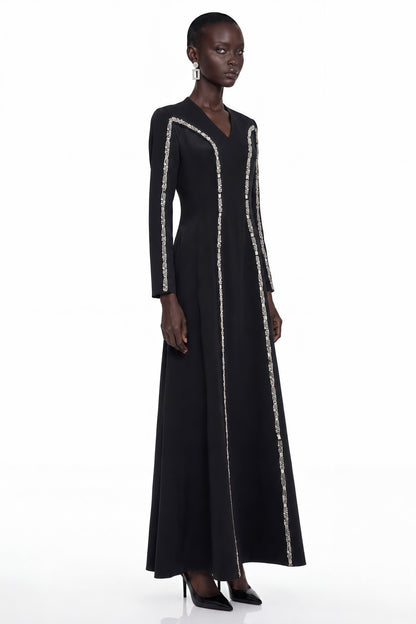 Karamea Black Rhinestone V-Neck Maxi Dress