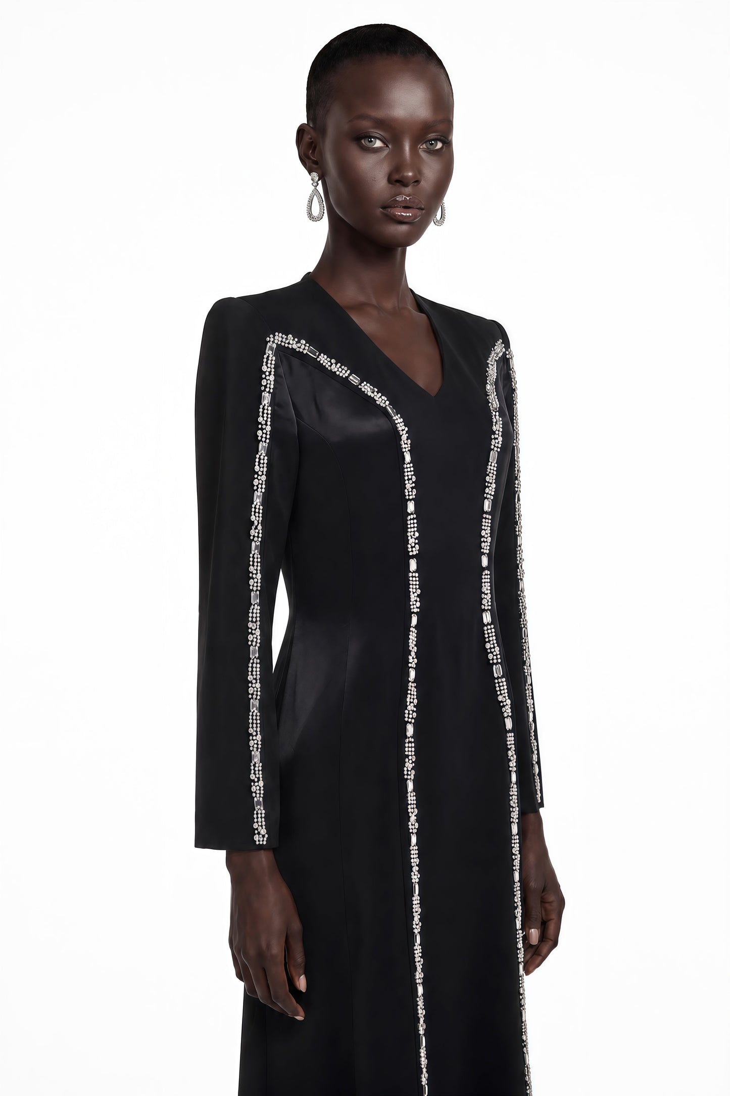 Karamea Black Rhinestone V-Neck Maxi Dress