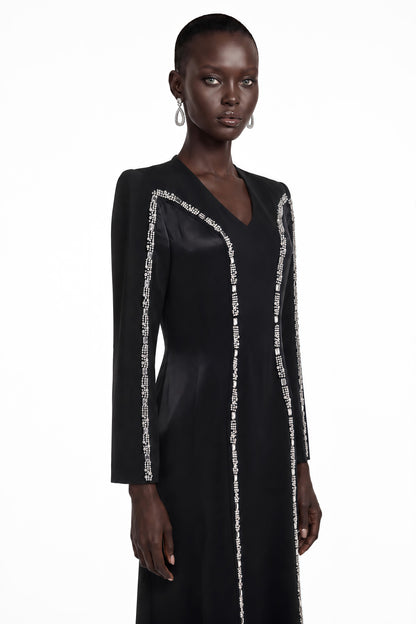 Karamea Black Rhinestone V-Neck Maxi Dress