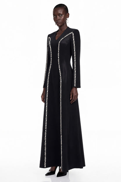 Karamea Black Rhinestone V-Neck Maxi Dress