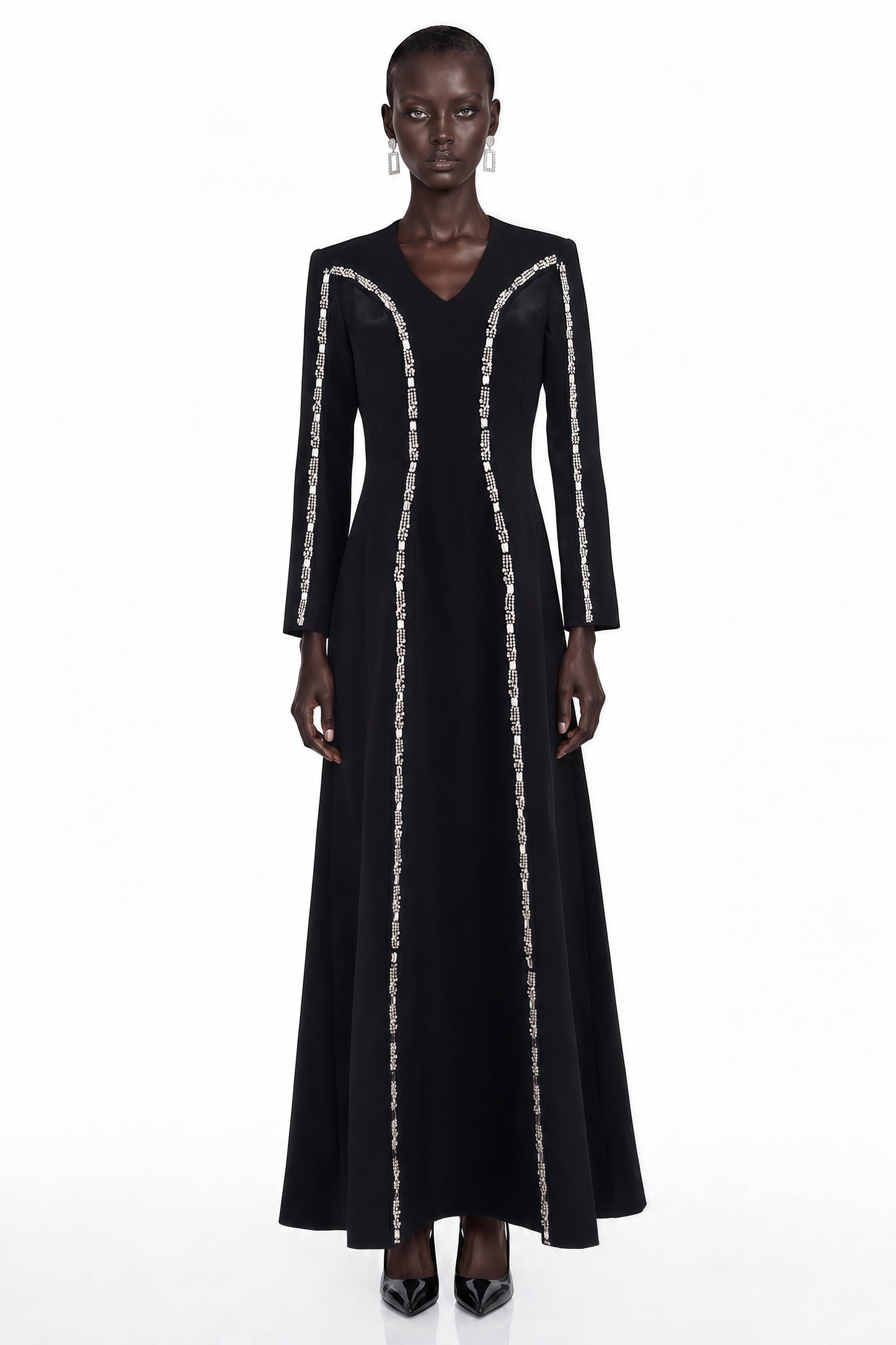 Karamea Black Rhinestone V-Neck Maxi Dress