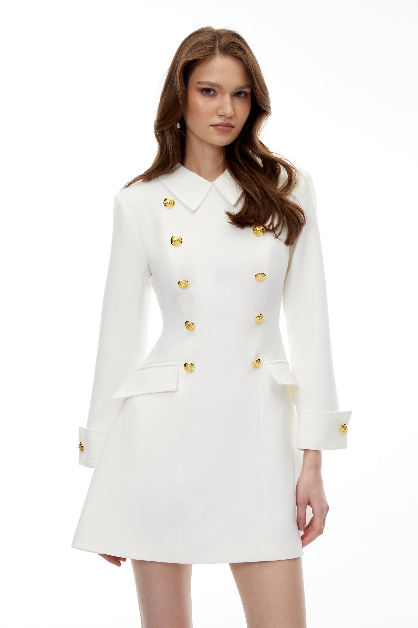 Kasmira White Double-Breasted Blazer Dress