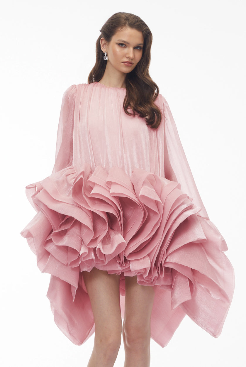 Kátia Blush Pink Tiered Ruffled Mini Dress