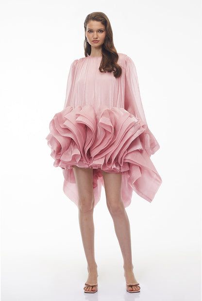 Kátia Blush Pink Tiered Ruffled Mini Dress