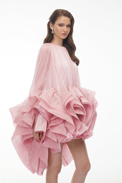 Kátia Blush Pink Tiered Ruffled Mini Dress