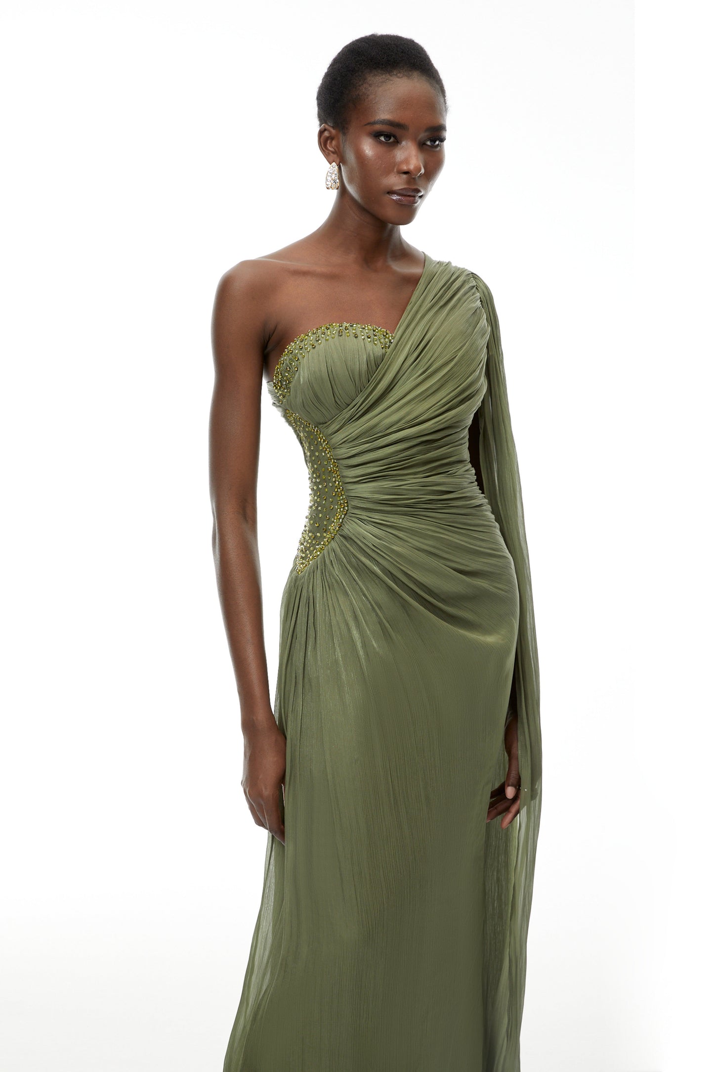 Katrin Green One Shoulder Ruched Maxi Dress