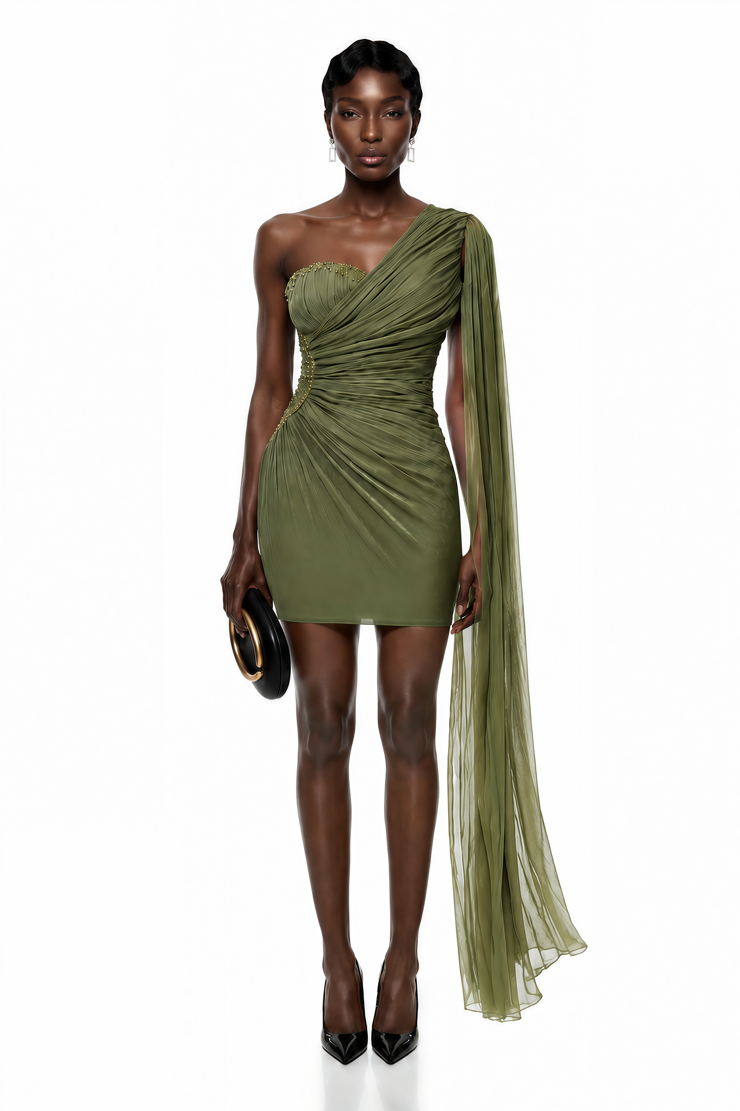 Katrin Green One Shoulder Ruched Mini Dress