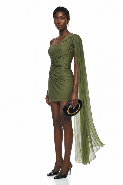 Katrin Green One Shoulder Ruched Mini Dress