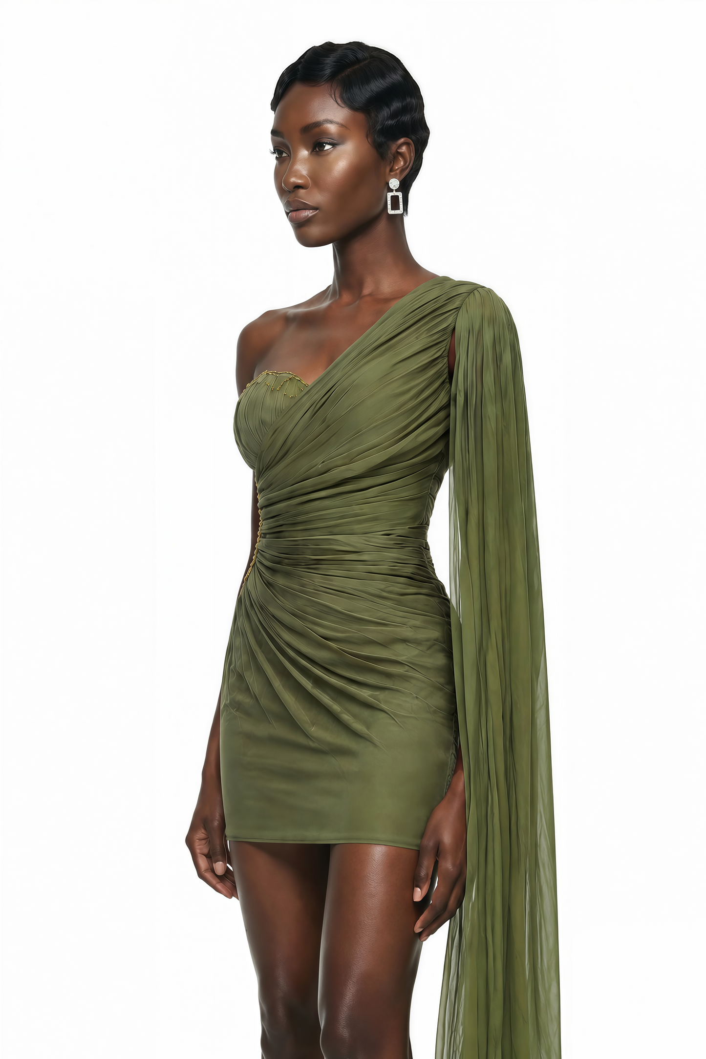 Katrin Green One Shoulder Ruched Mini Dress