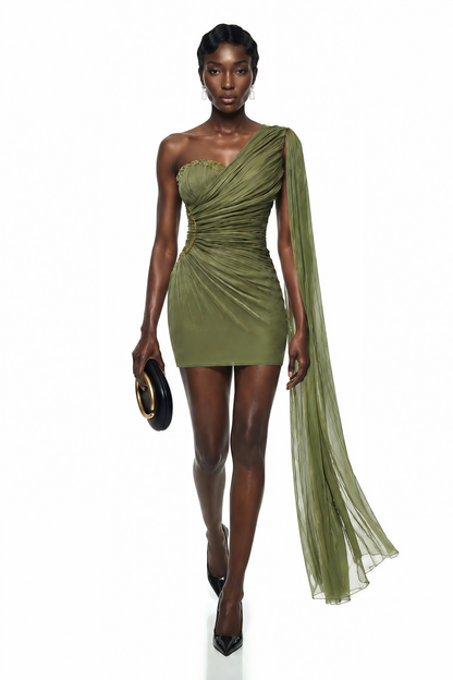 Katrin Green One Shoulder Ruched Mini Dress