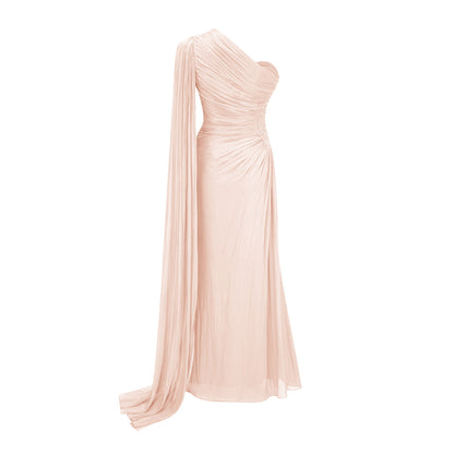 Katrin Pink One Shoulder Ruched Maxi Dress