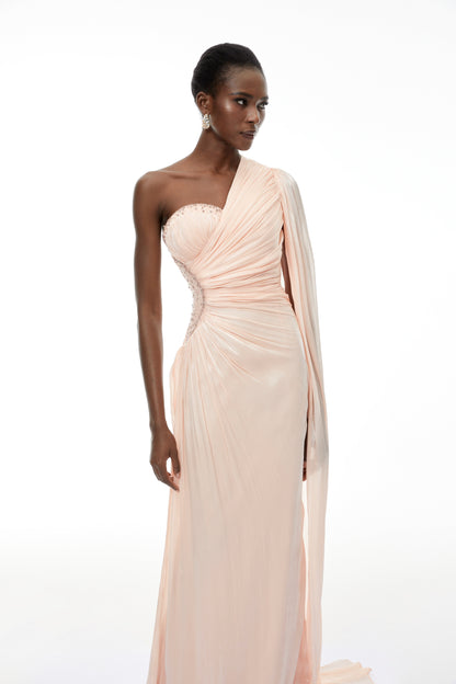 Katrin Pink One Shoulder Ruched Maxi Dress