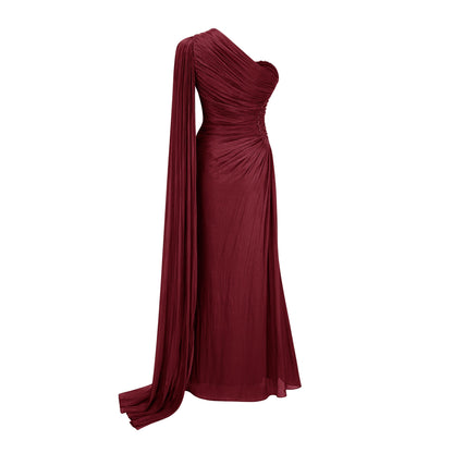 Katrin Red One Shoulder Ruched Maxi Dress