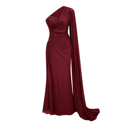 Katrin Red One Shoulder Ruched Maxi Dress