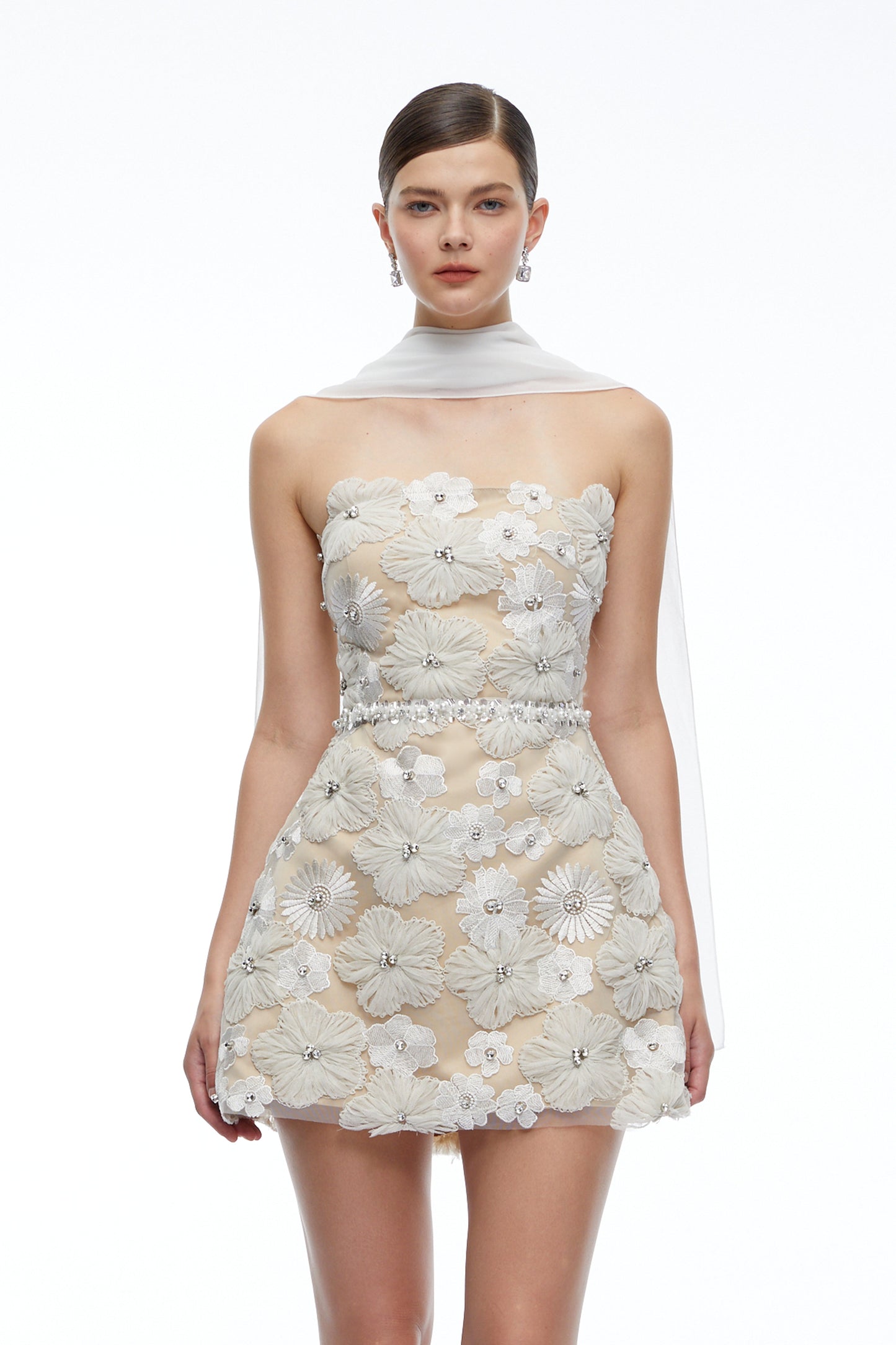Katrina White Floral Embroidered Strapless Mini Dress