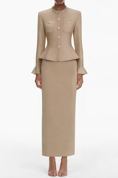 Kayla Gold Crystal Embellished Knit Midi Dress