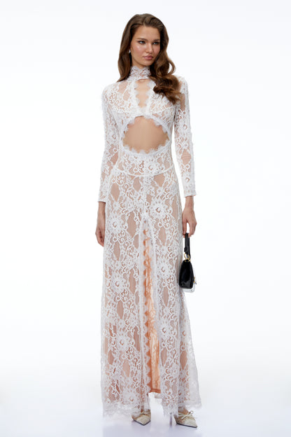 Kenza White Cut Out Floral Lace Maxi Dress