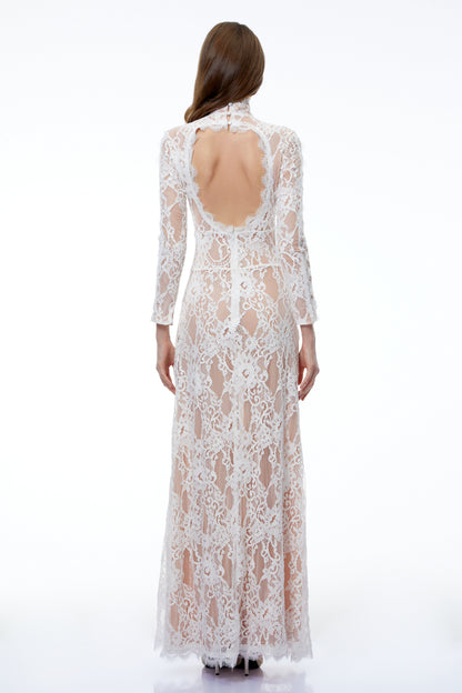 Kenza White Cut Out Floral Lace Maxi Dress